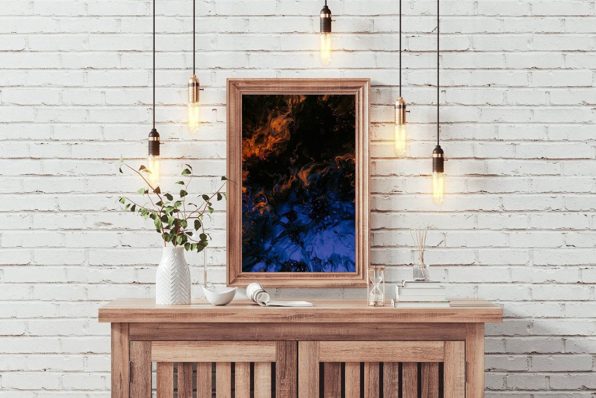 Blue and Fire Oil Paint Abstract Wall Art - beink online art store