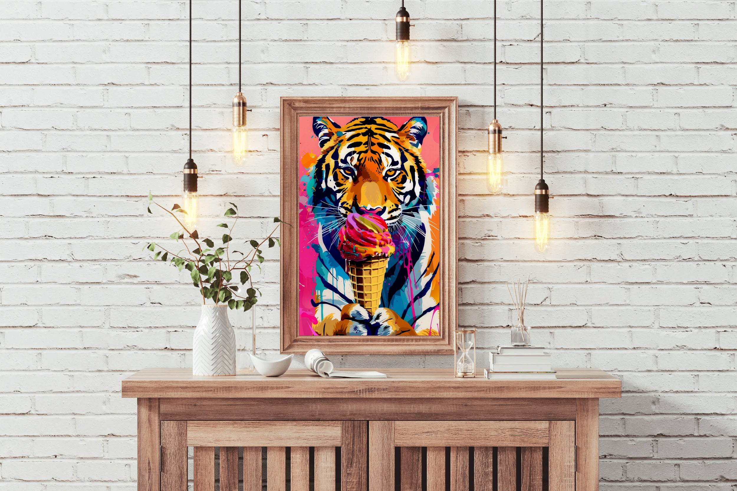 tiger eating ice cream Wall Art - beink online art store