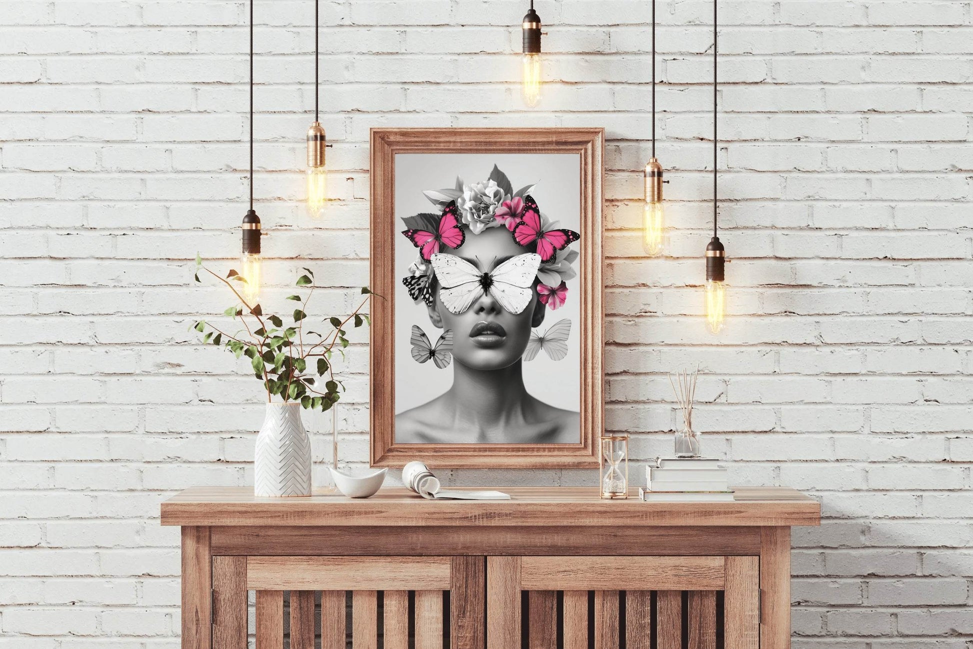 Woman's Face With Butterflies and Flowers - beink online art store