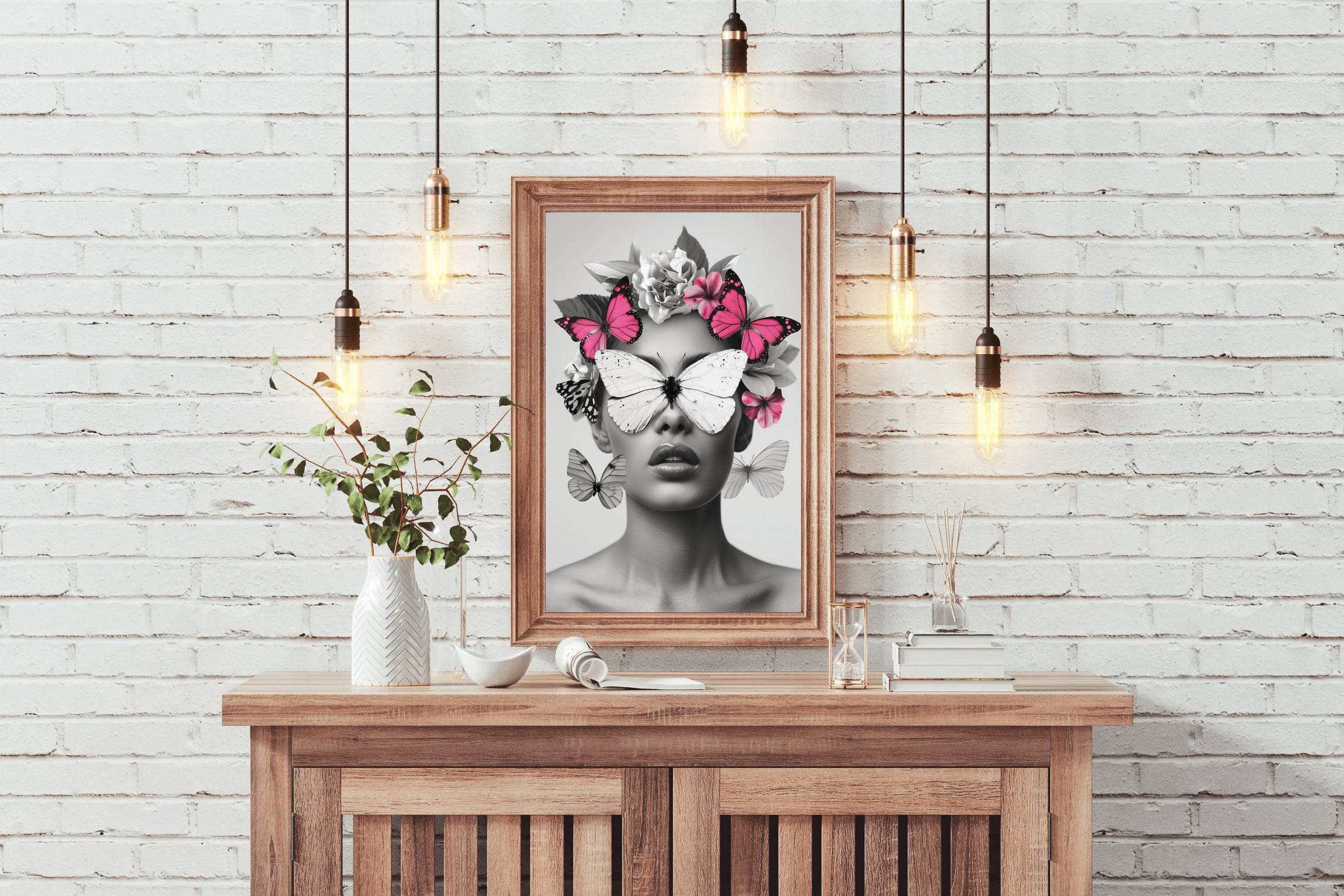 Woman's Face With Butterflies and Flowers - beink online art store