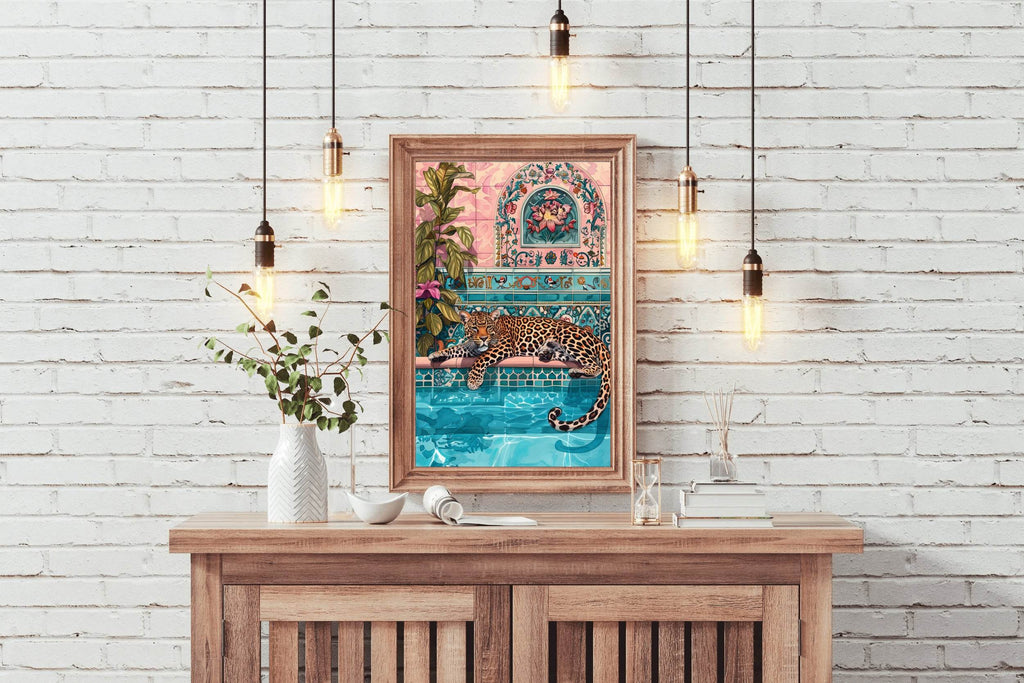 Painting of a Leopard Near Pool with Plants - beink online art store