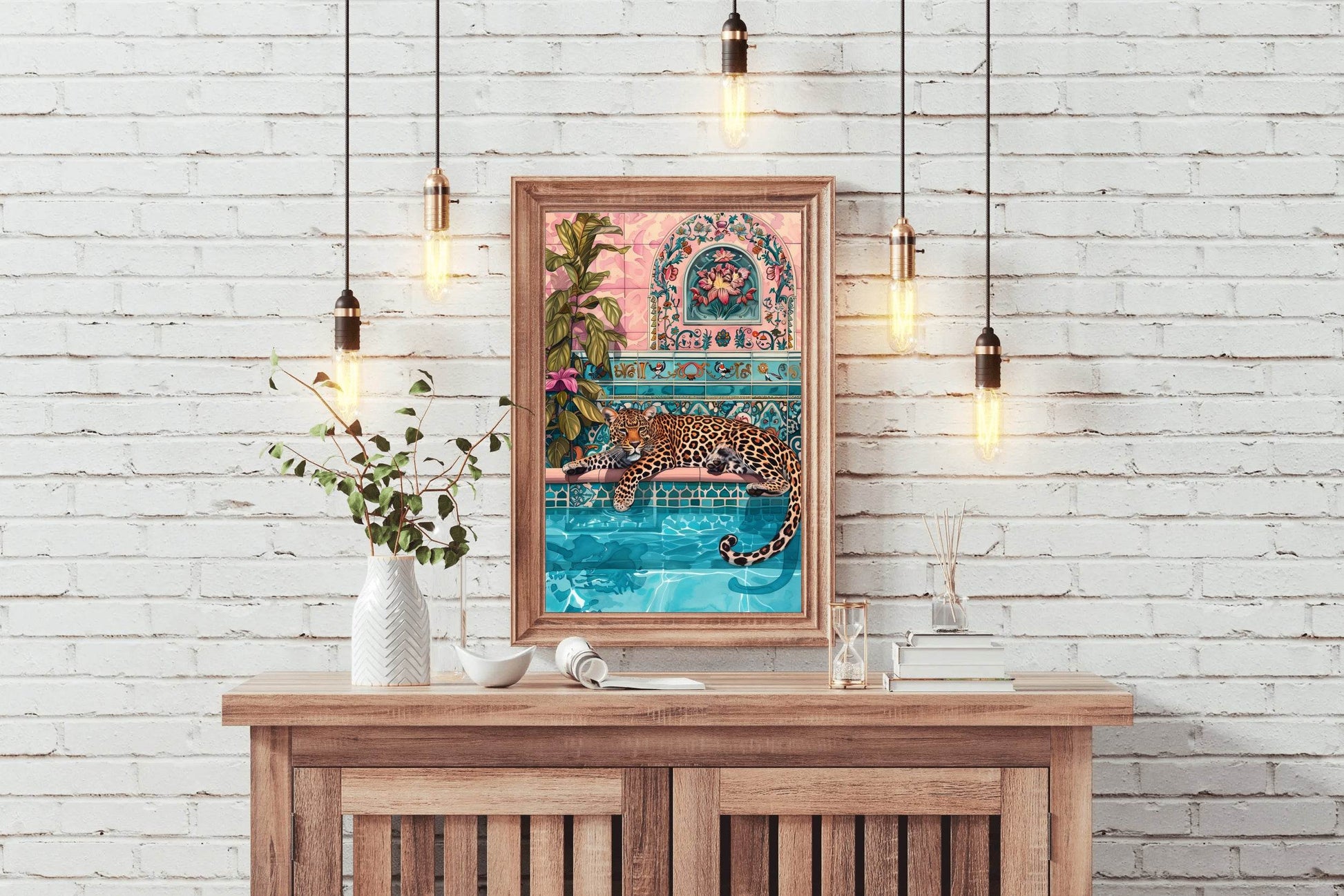 Painting of a Leopard Near Pool with Plants - beink online art store