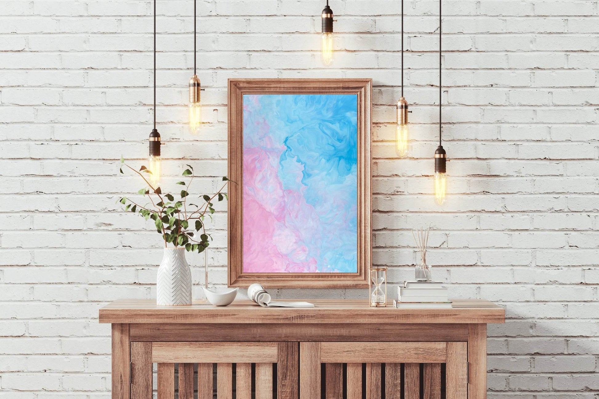 Aqua and Pink Water Paint Abstract Wall Art - beink online art store