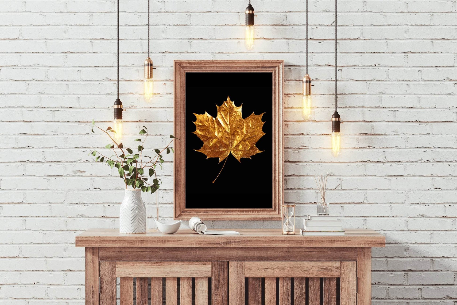 Golden Plantain Leaf Wall Art - beink online art store