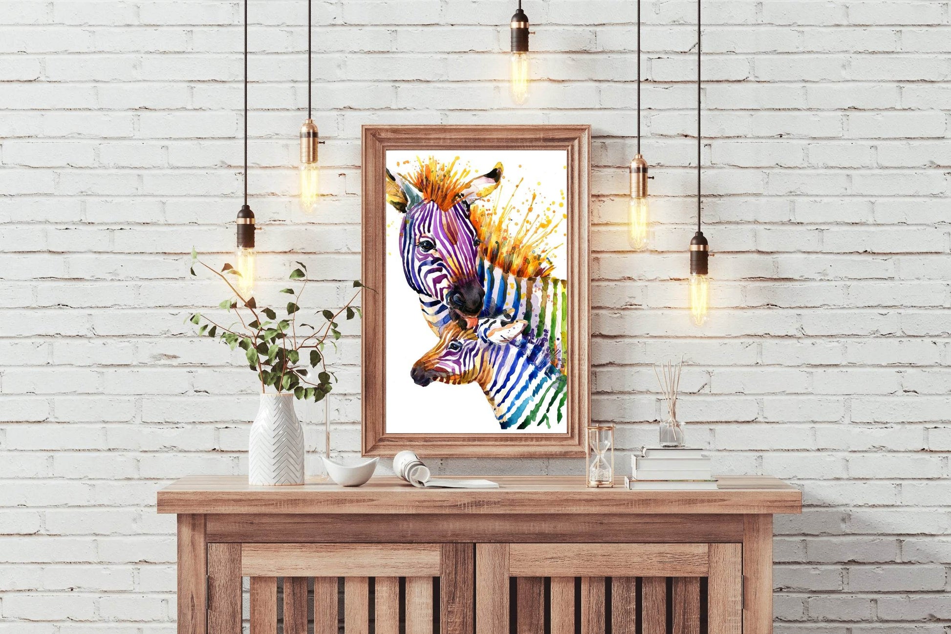 Watercolor Painting of Zebra and Foal - beink online art store