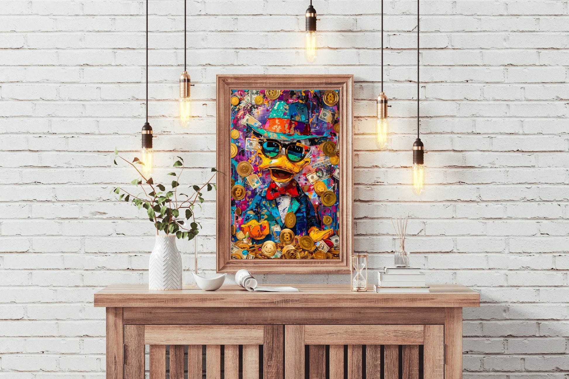 Donuld Duck with Money Around Wall Art - beink online art store