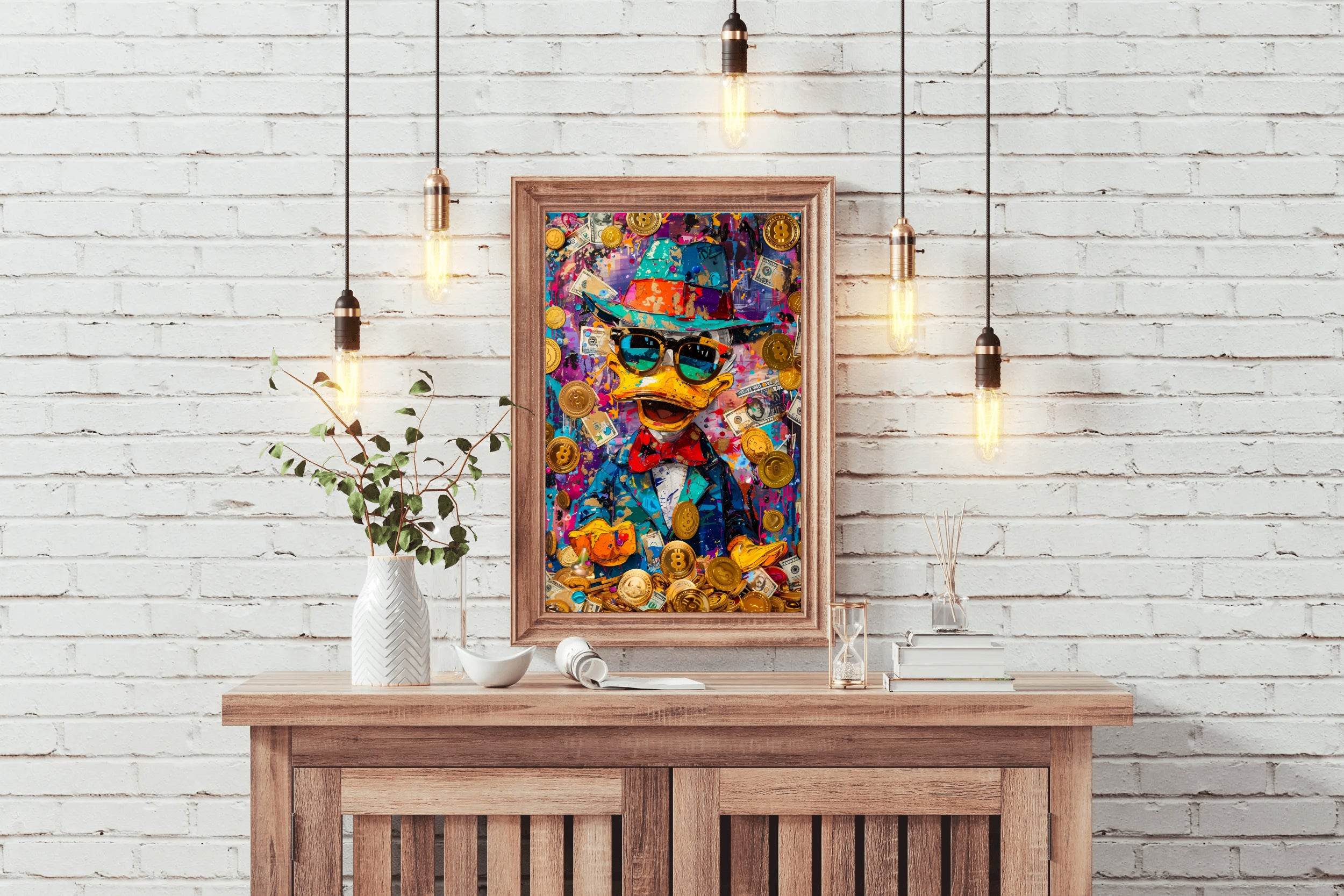 Donuld Duck with Money Around Wall Art - beink online art store