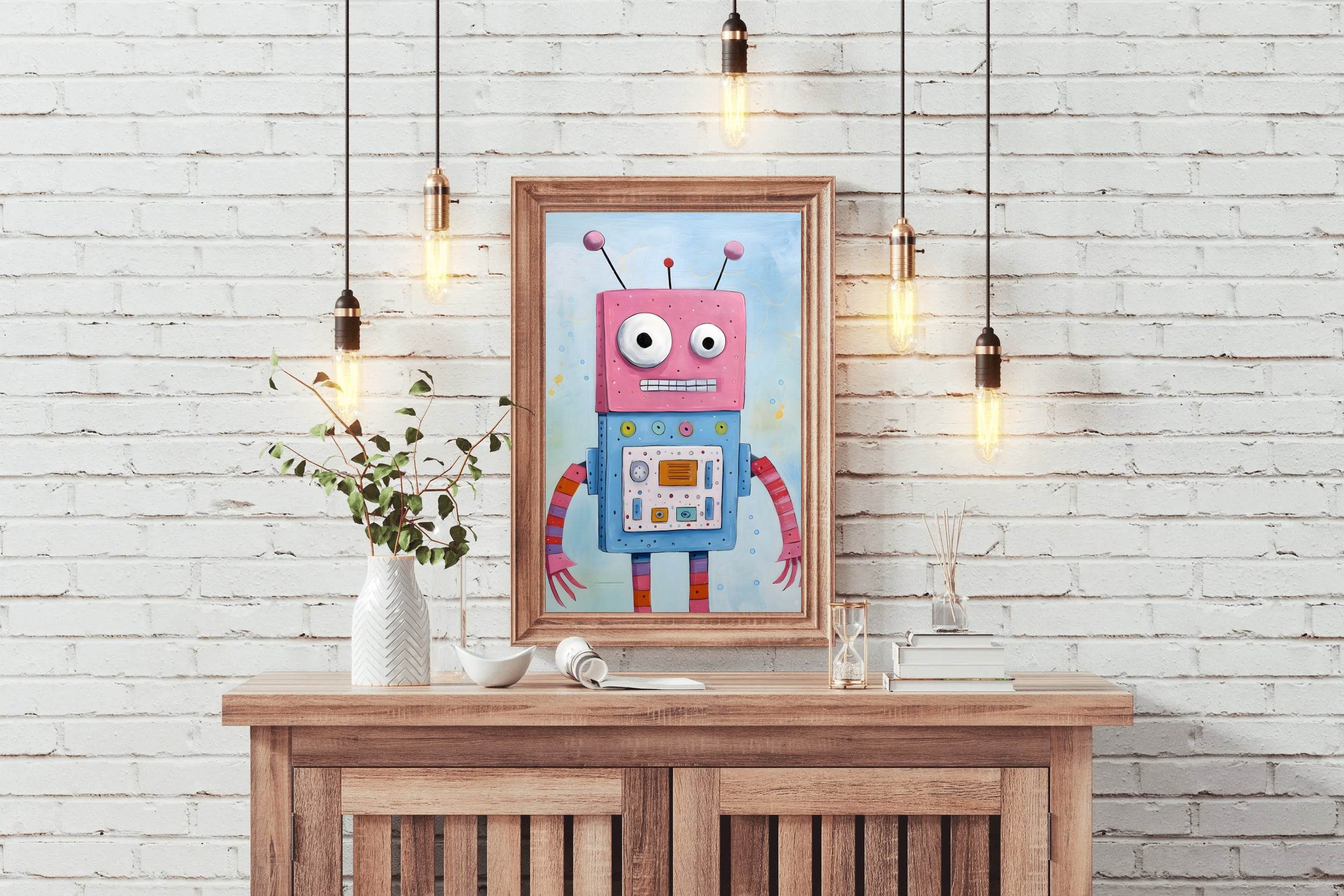 Pink Face Toy Robot Wall Art - beink online art store