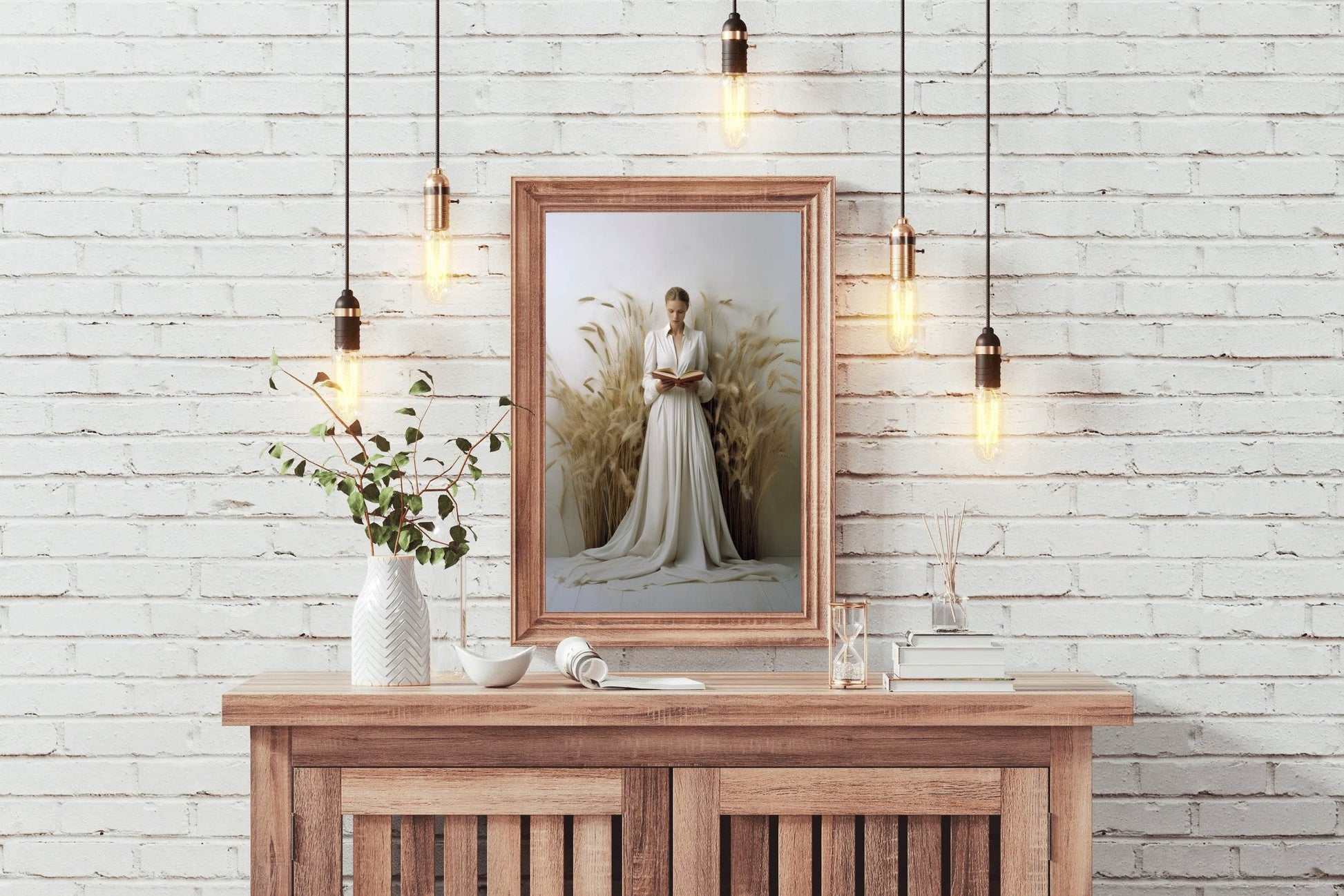 White Wedding Dress In Wheat Field Wall Art - beink online art store