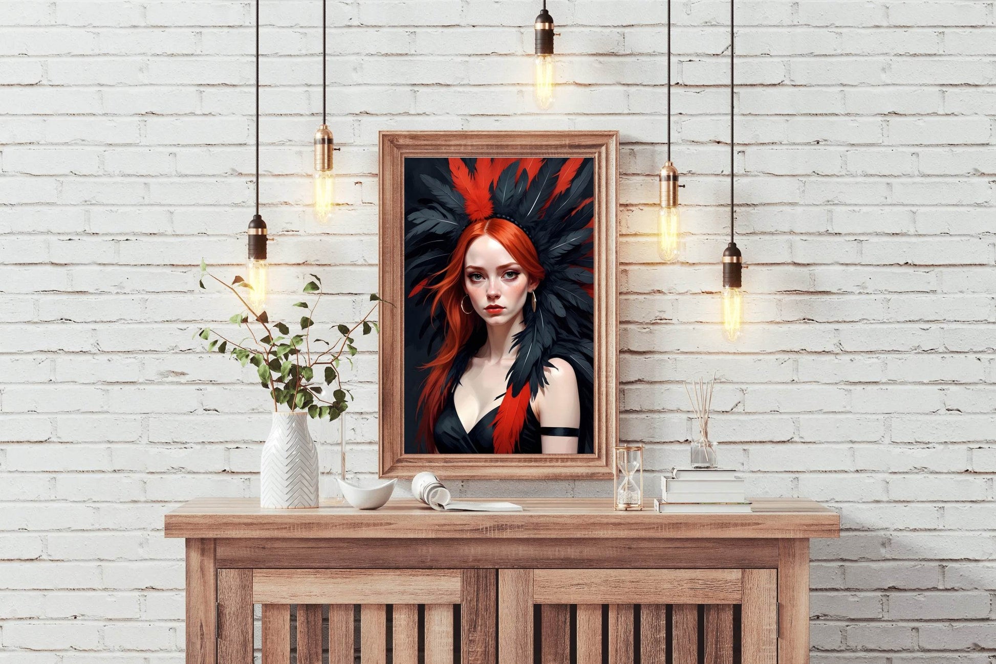 Red Hair Lady with Black Dress Wall Art - beink online art store