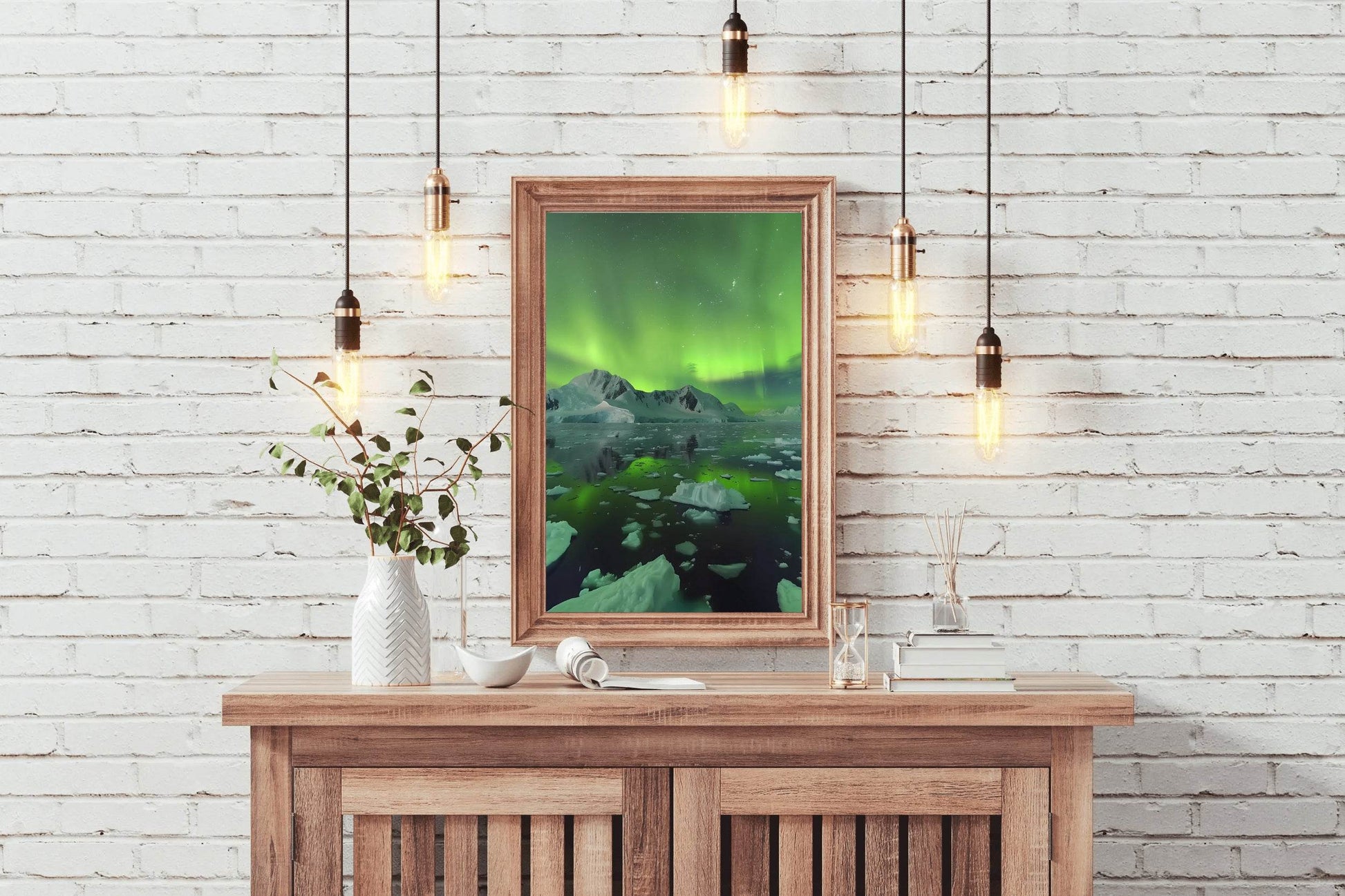 Green Northern lights with Iceberg Wall Art - beink online art store