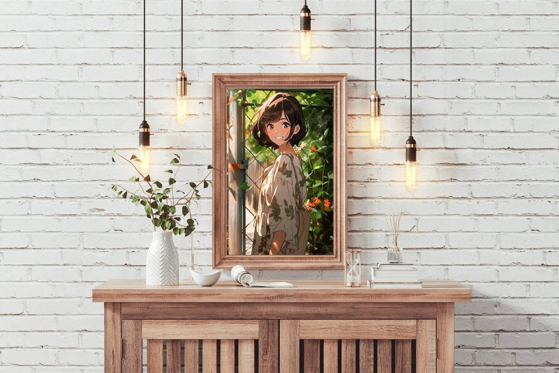 Beautiful Anime Character Garden scene - beink online art store