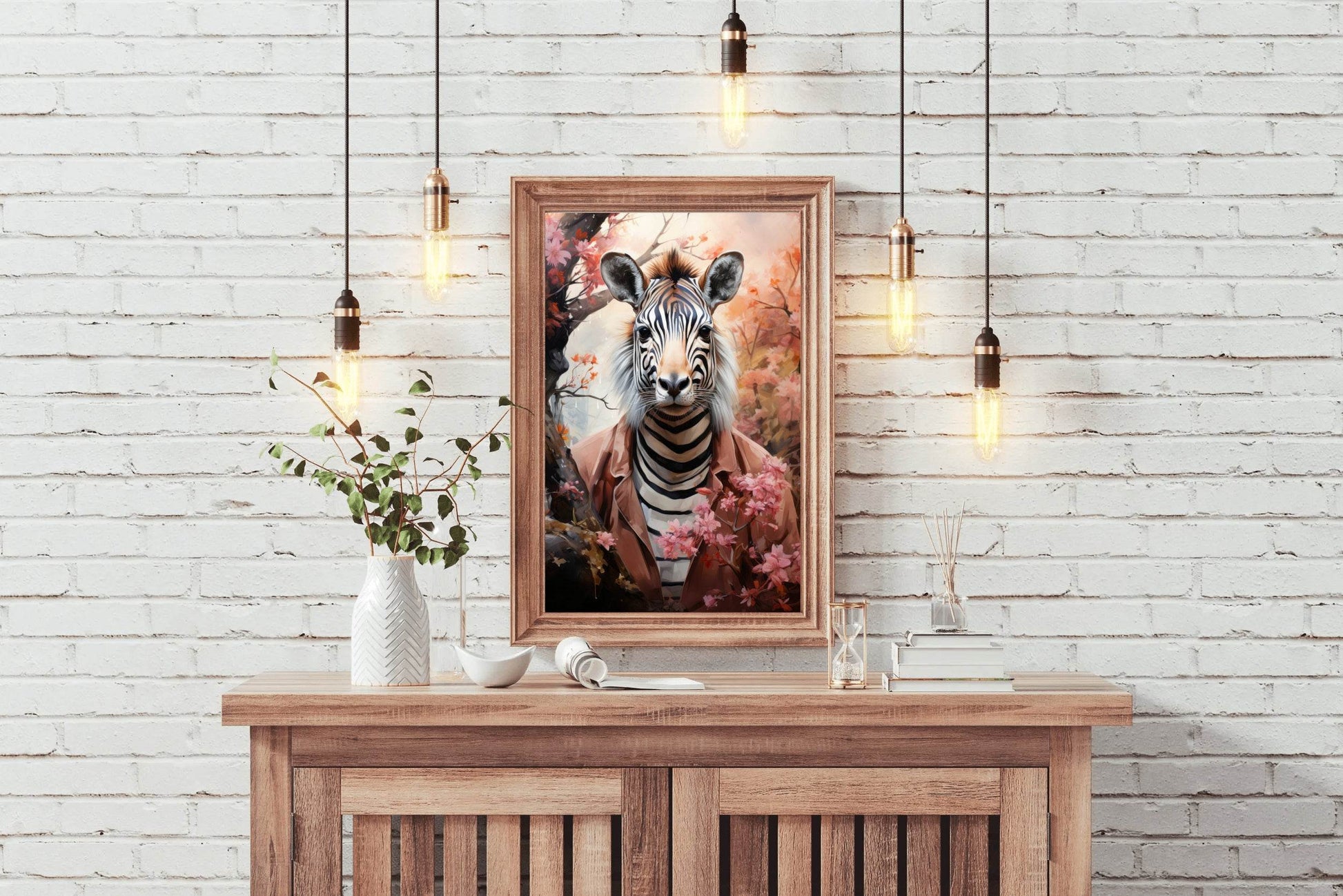 Watercolor Zebra with Flowers Animal Wall Art - beink online art store