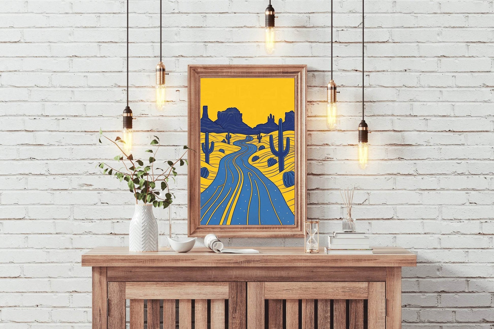 Yellow Desert Landscape With Cactus Wall Art - beink online art store