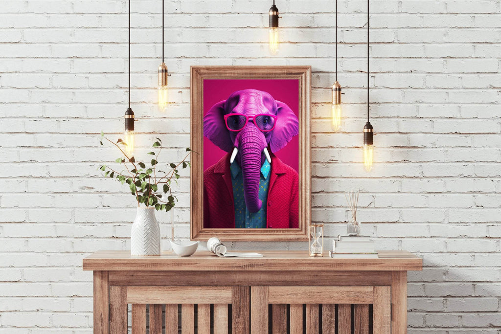 Pink Painted Elephant With Glasses Animal Wall Art - beink online art store