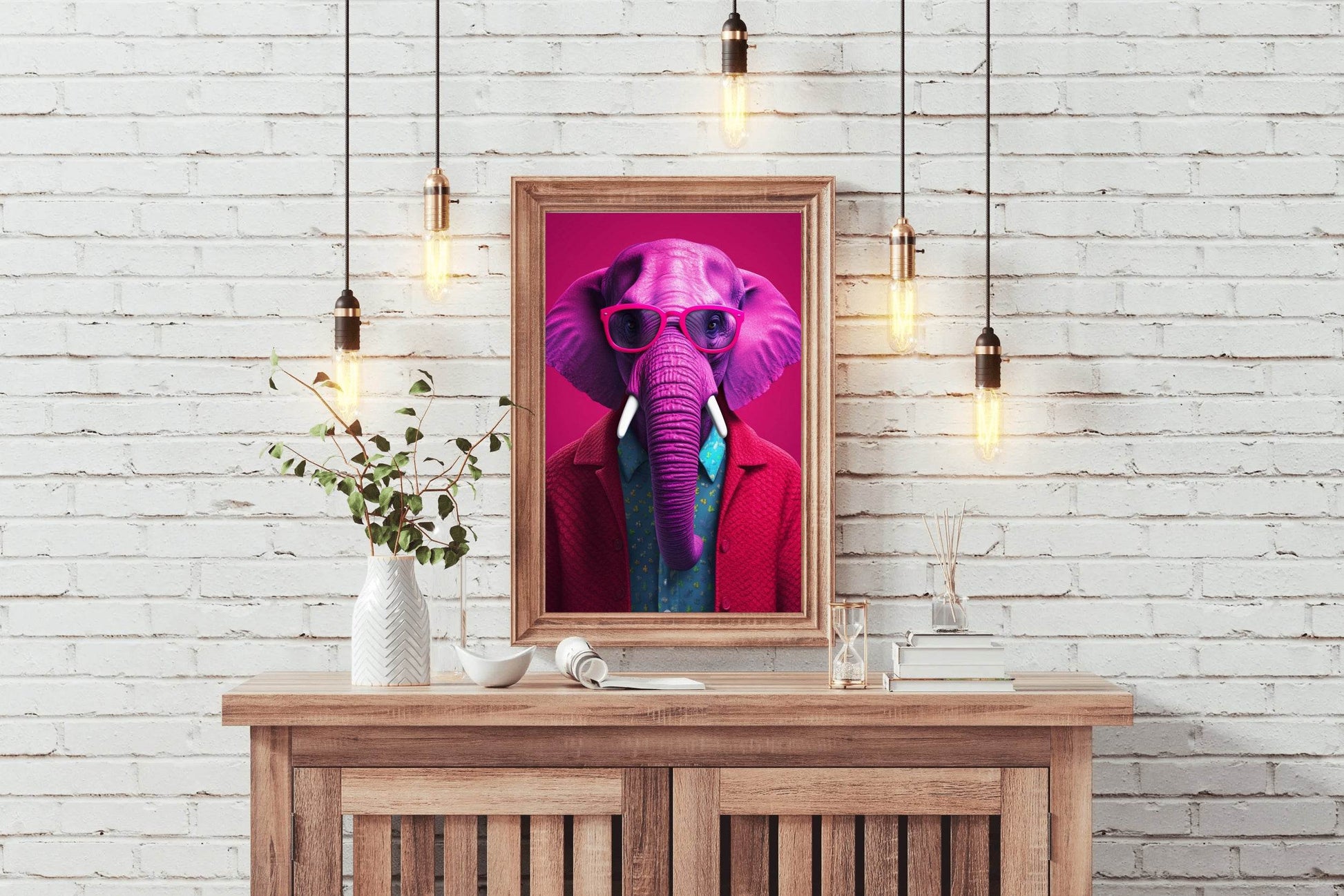 Pink Painted Elephant With Glasses Animal Wall Art - beink online art store