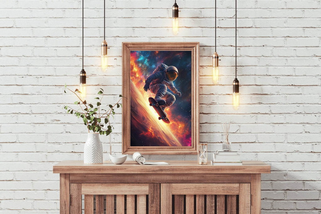 Astronaut skateboarding in space - beink online art store
