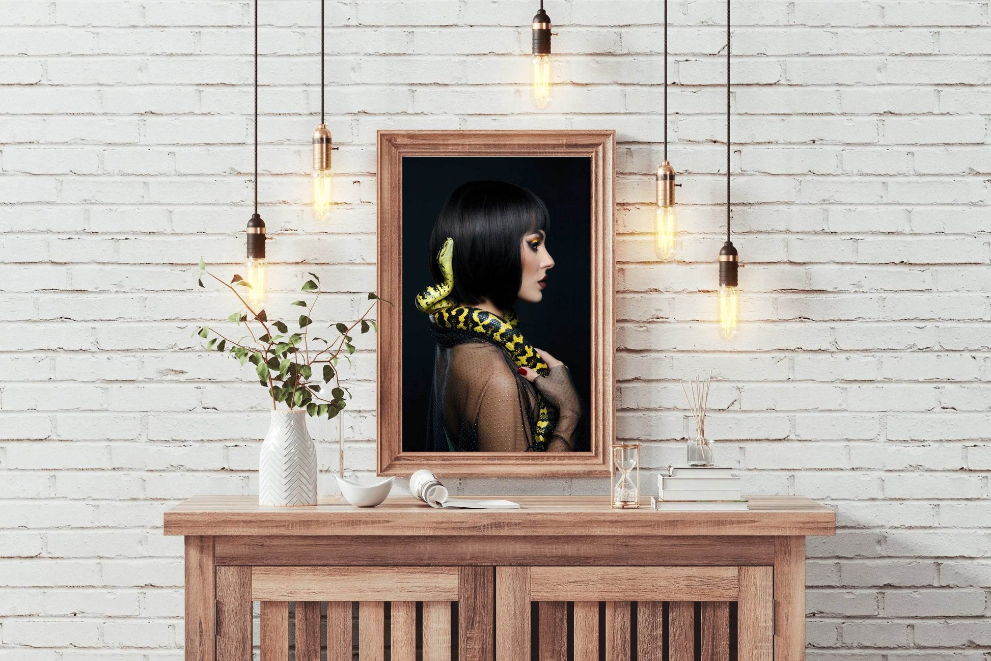 Yellow Python on Girl's Shoulder Wall Art - beink online art store