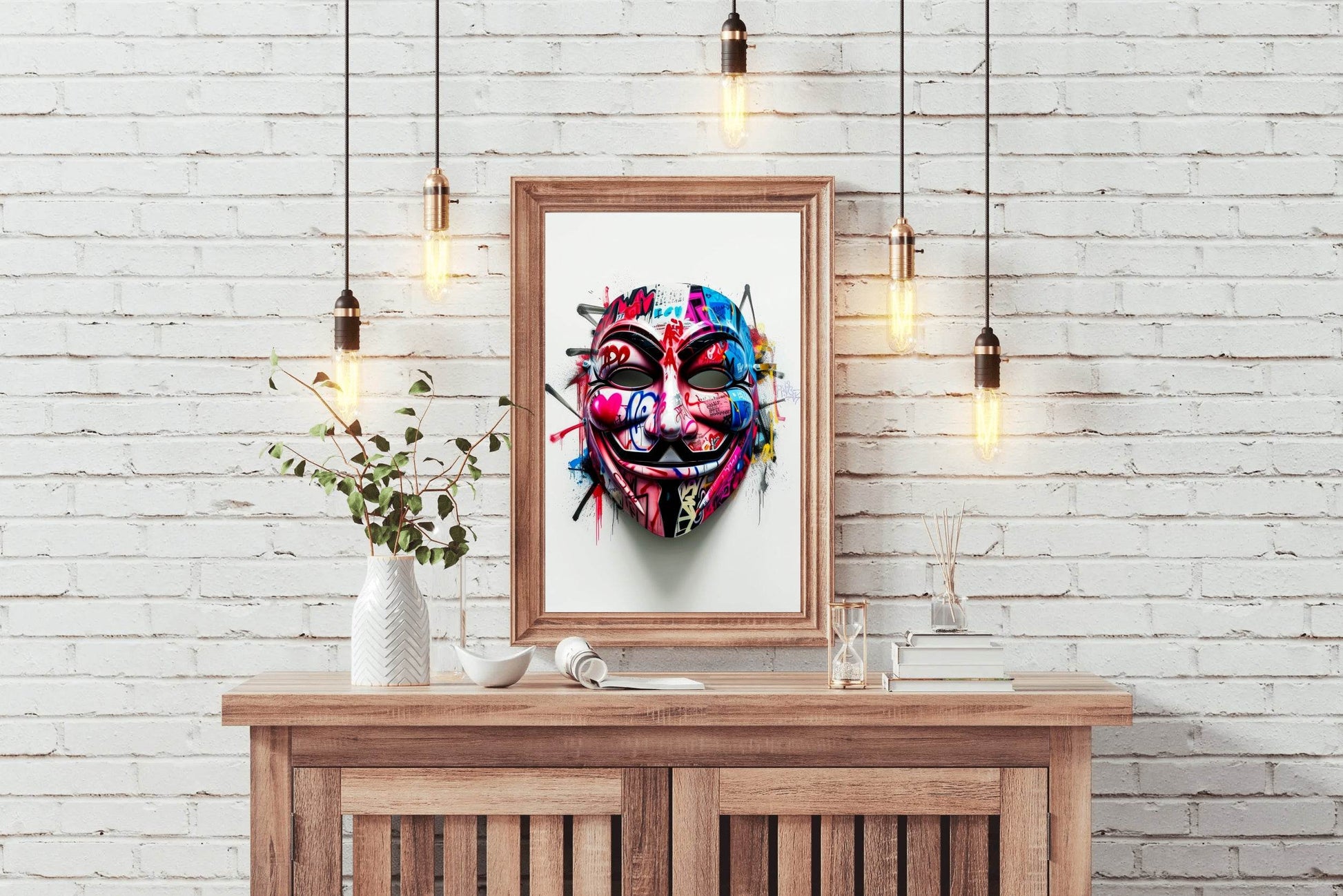 Graffiti-Covered Anonymous Mask Wall Art - beink online art store