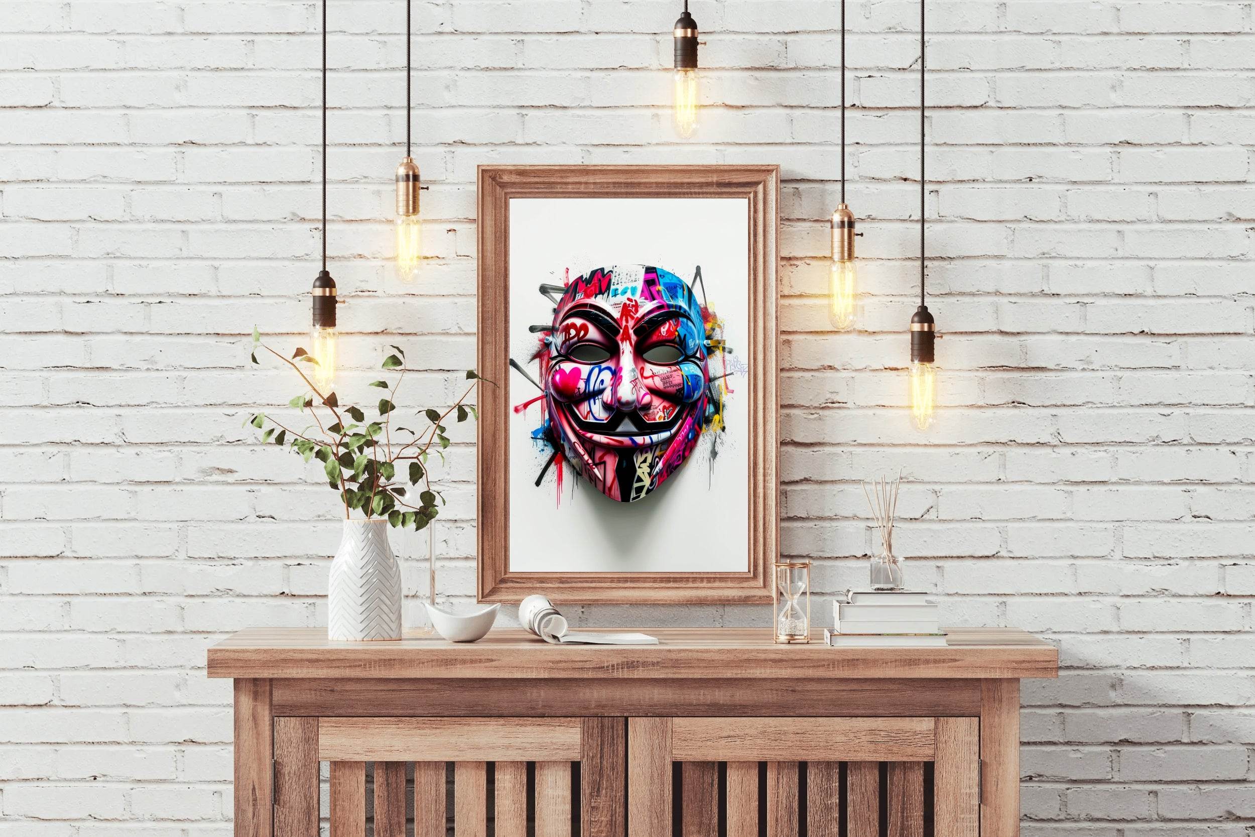Graffiti-Covered Anonymous Mask Wall Art - beink online art store