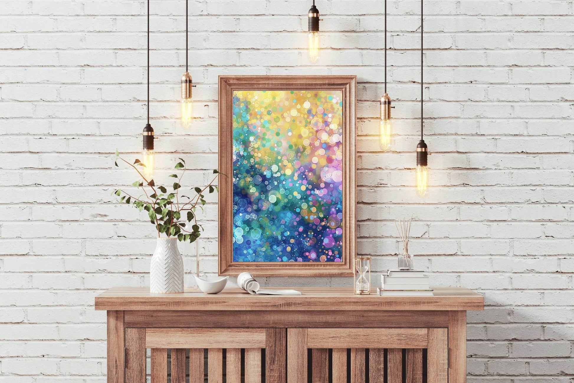 Colorful Neon Dots Digital Art - beink online art store