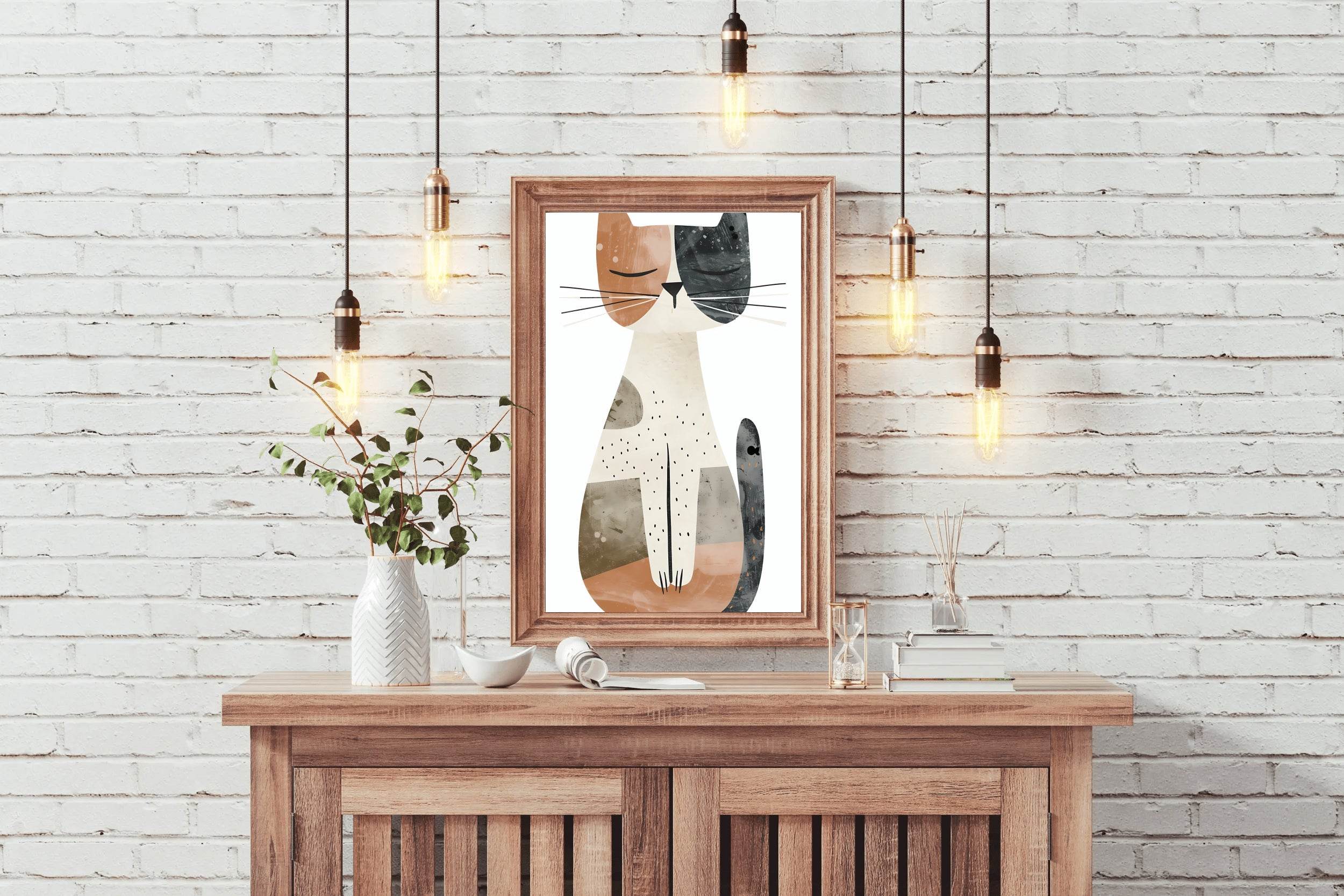 Geomatrical Painted Illustration of a Cat - beink online art store