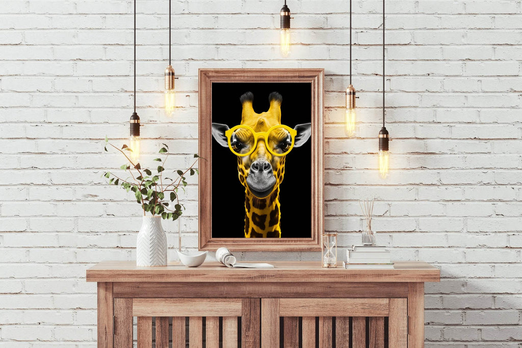 Yellow Cool Look Giraffe With Goggle Wall Art - beink online art store