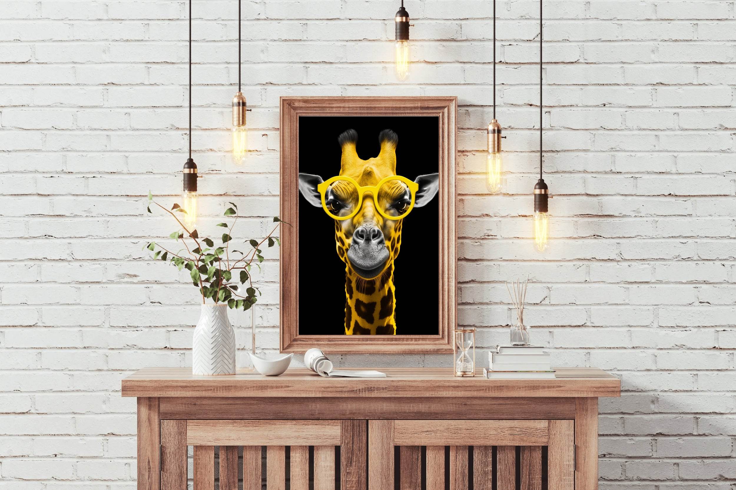 Yellow Cool Look Giraffe With Goggle Wall Art - beink online art store