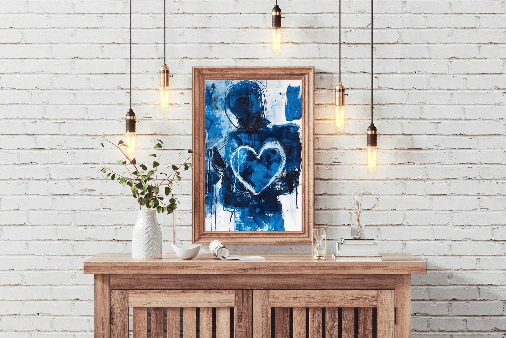 Blue Heart Painting With Oil Paint Wall Art - beink online art store