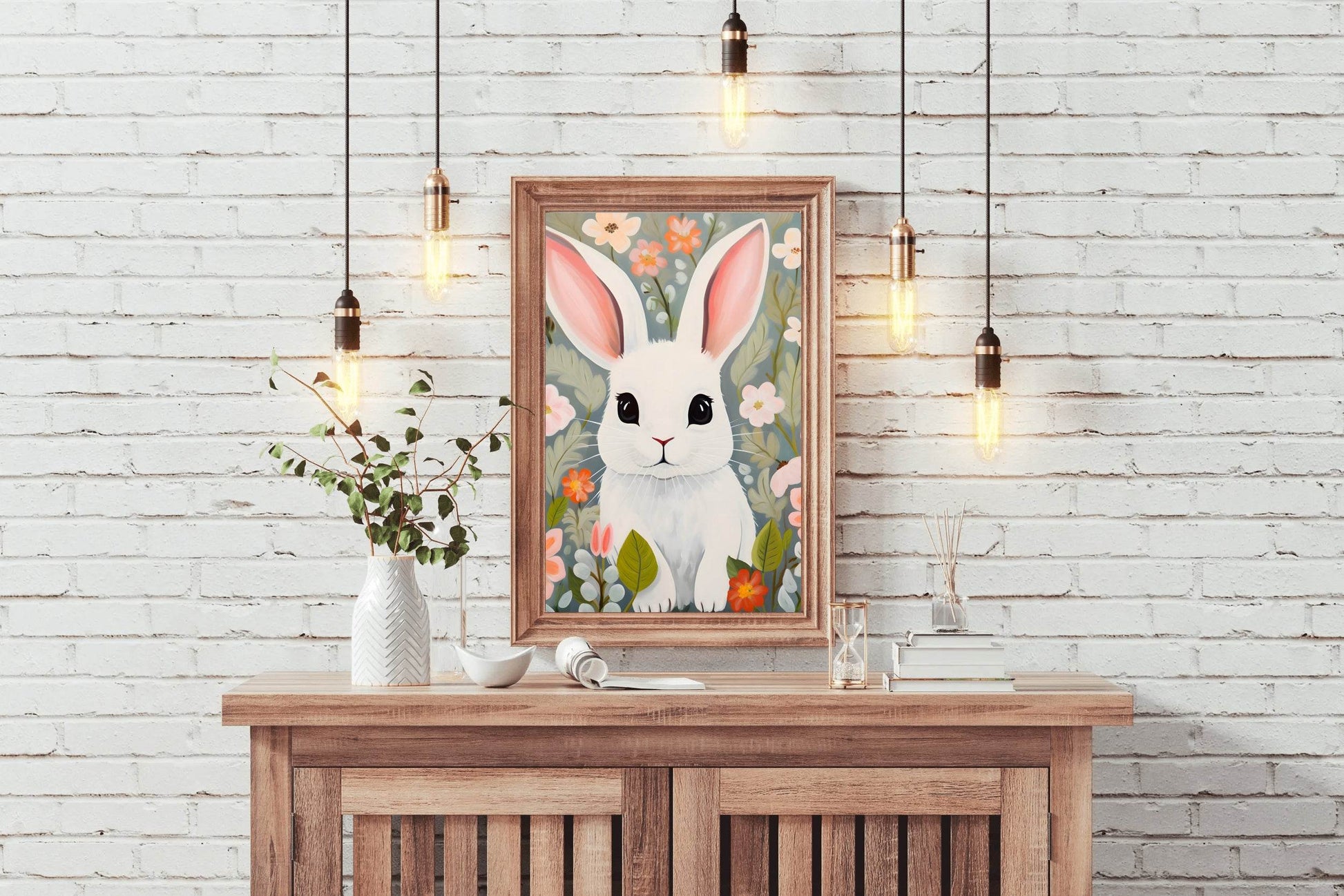 Cartoonish Painting of White Bunny - beink online art store