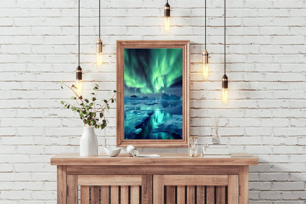 Green Northern lights in The Sky Over Iceberg Wall Art - beink online art store