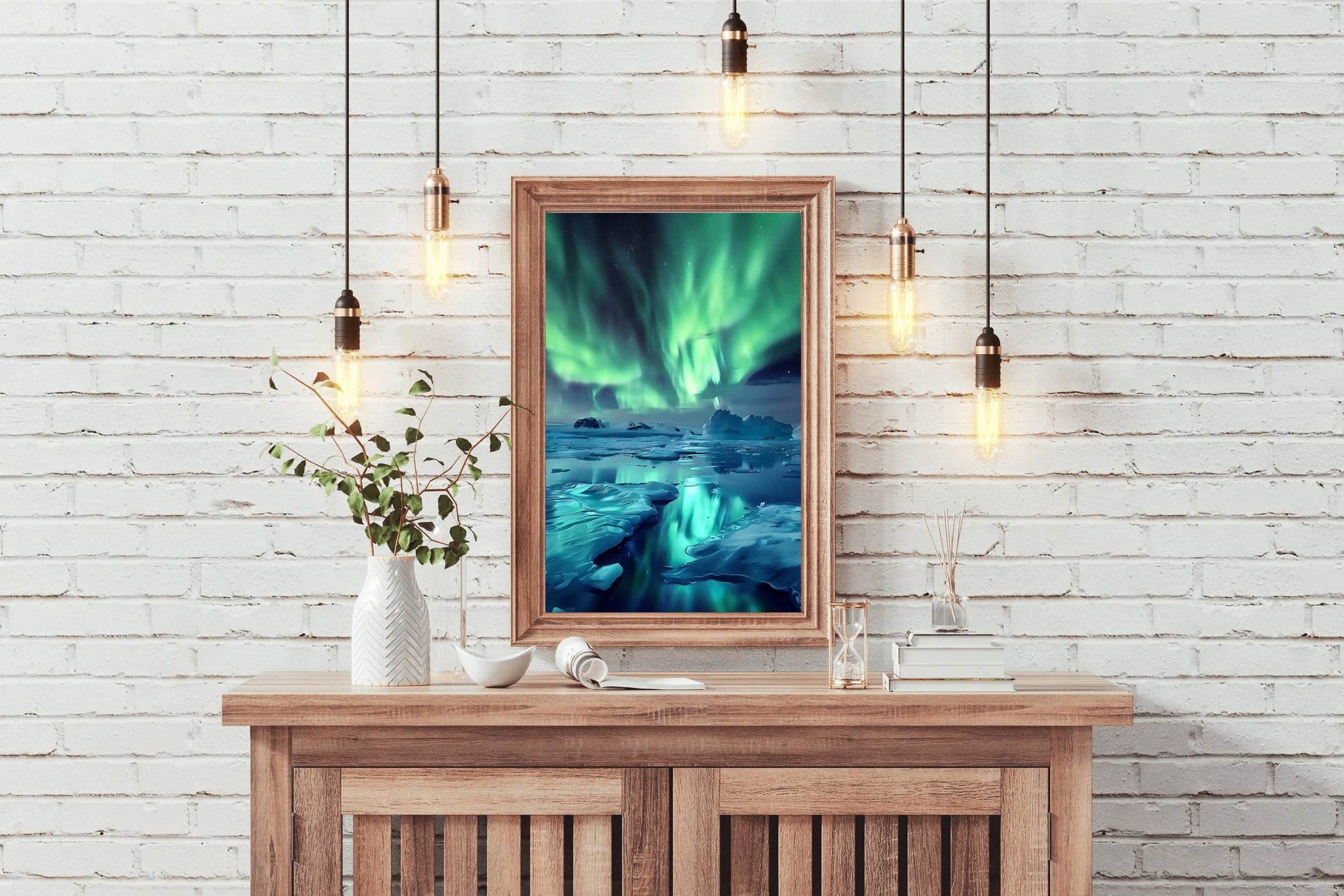 Green Northern lights in The Sky Over Iceberg Wall Art - beink online art store