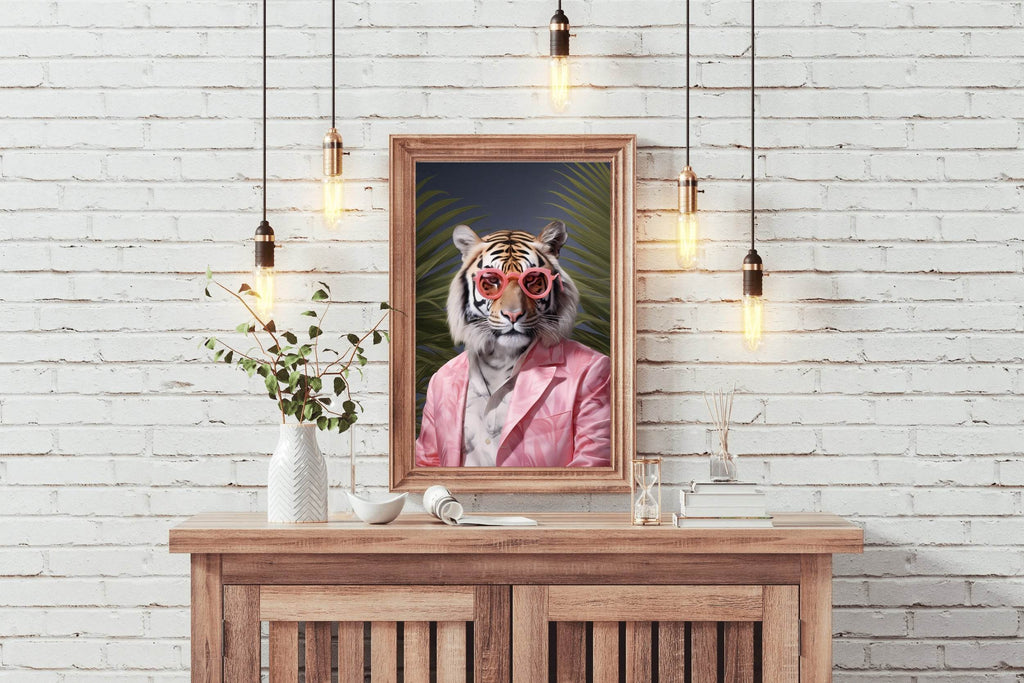 Tiger Wearing Pink Goggle and Coat Animal Wall Art - beink online art store