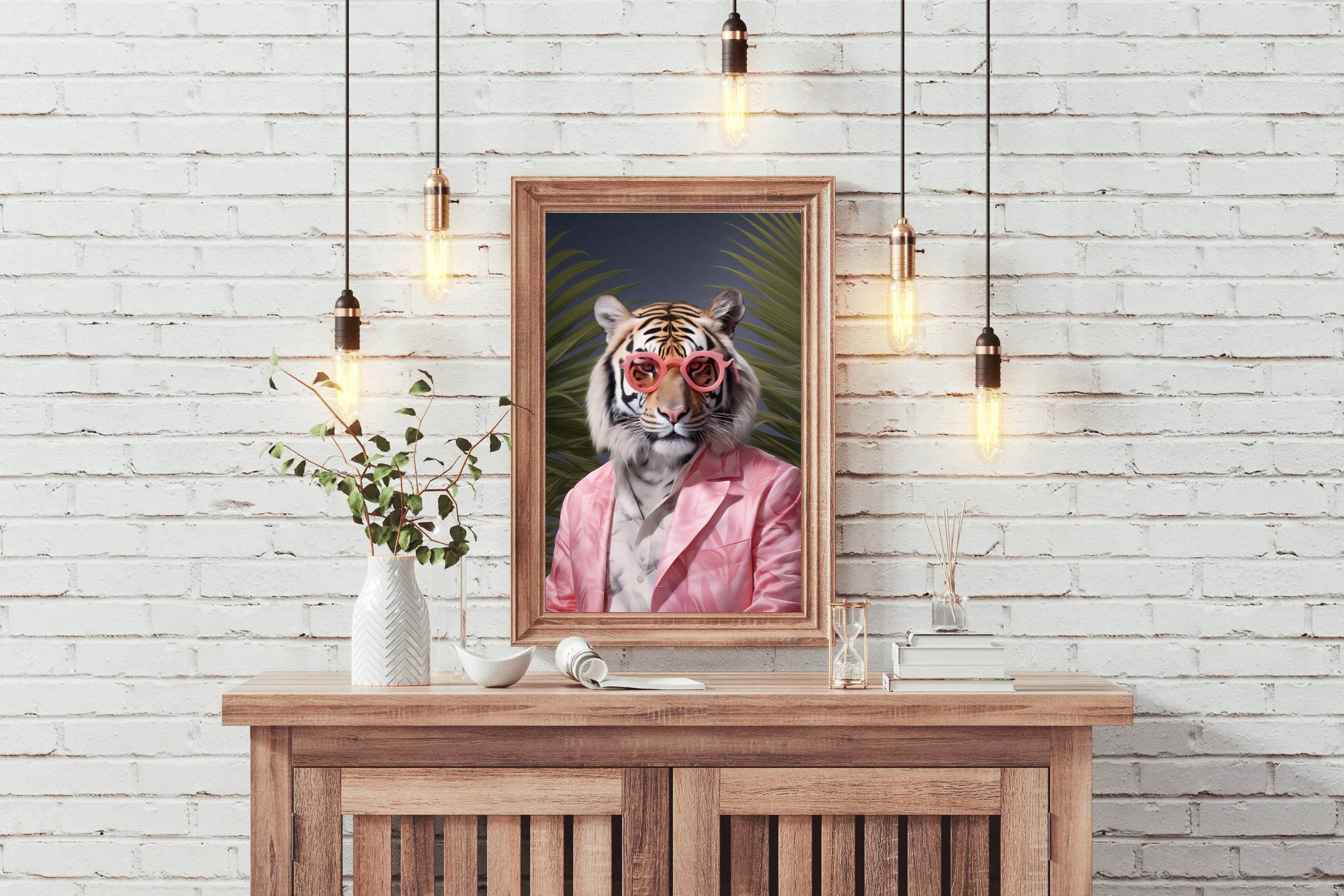 Tiger Wearing Pink Goggle and Coat Animal Wall Art - beink online art store