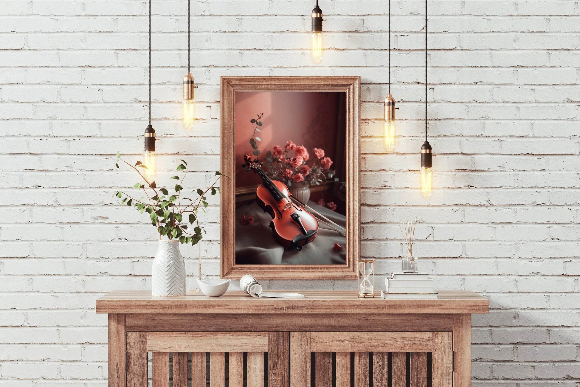 Stock Wooden Violin Next To The Vase Wall Art - beink online art store