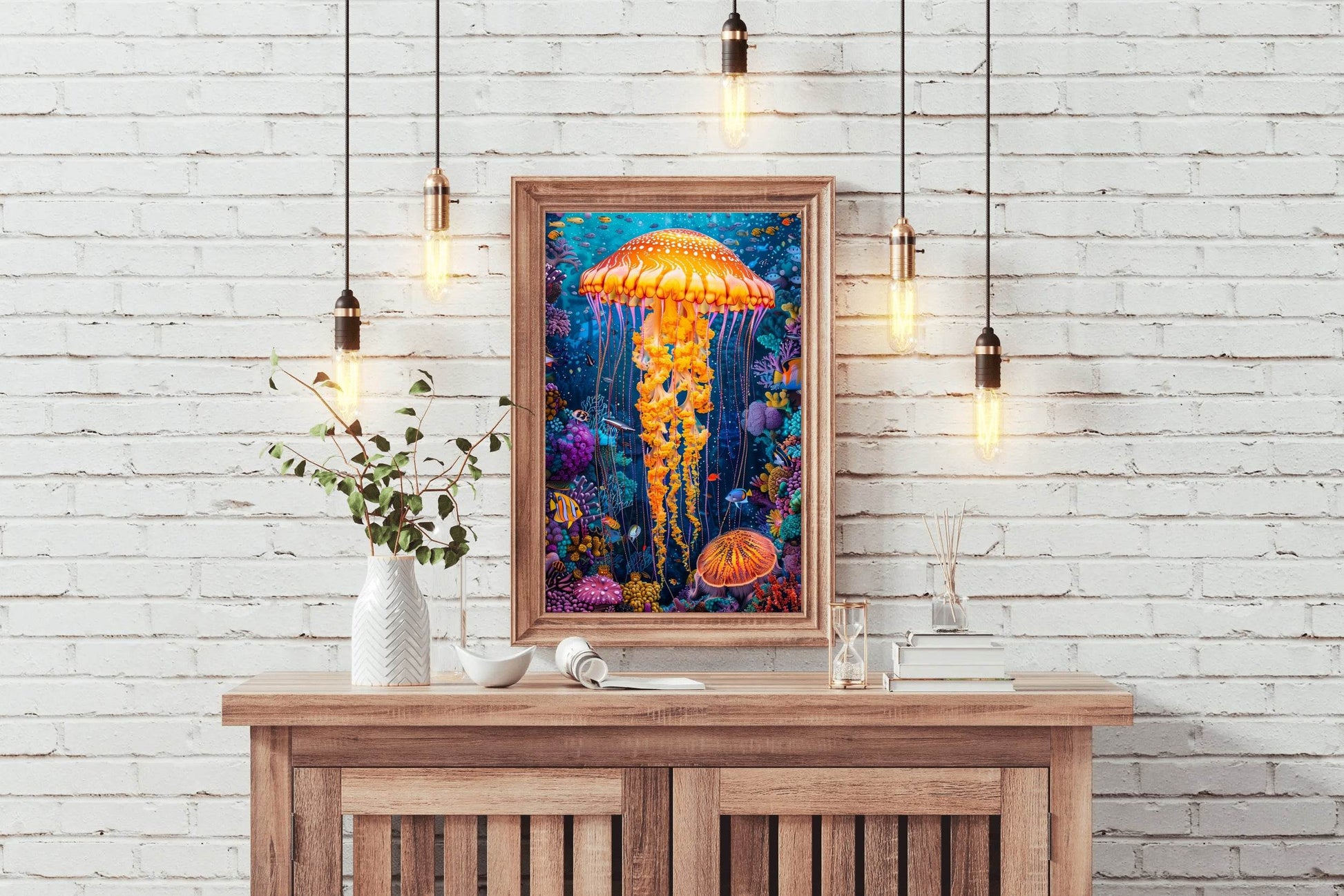 Jellyfish in the Colorful Coral Reef of the Seashore Wall Art - beink online art store
