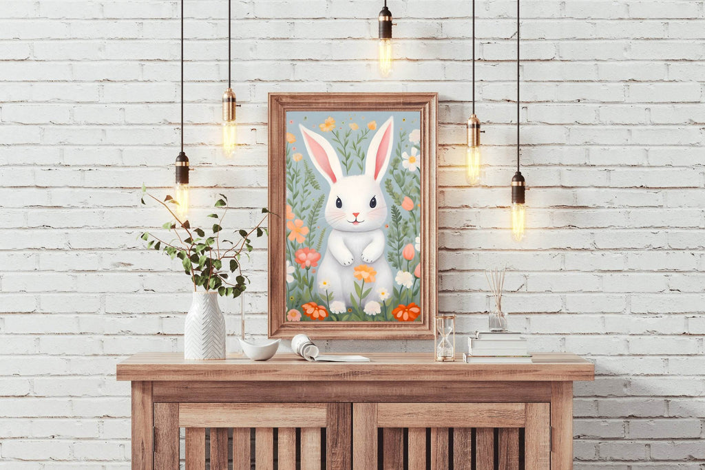 White Cartoonish Bunny Painting - beink online art store