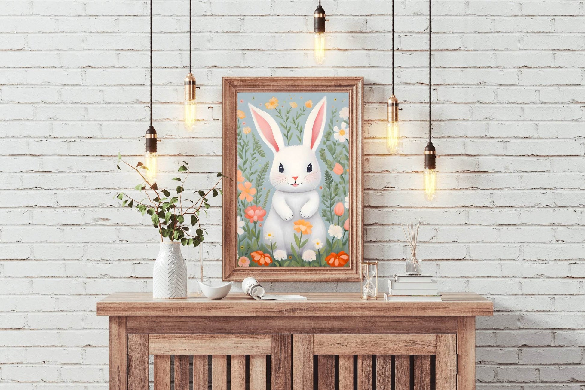 White Cartoonish Bunny Painting - beink online art store