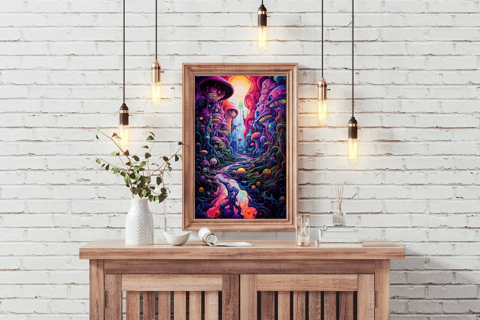 Colorful Fantasy Forest With Mushrooms Wall Art - beink online art store