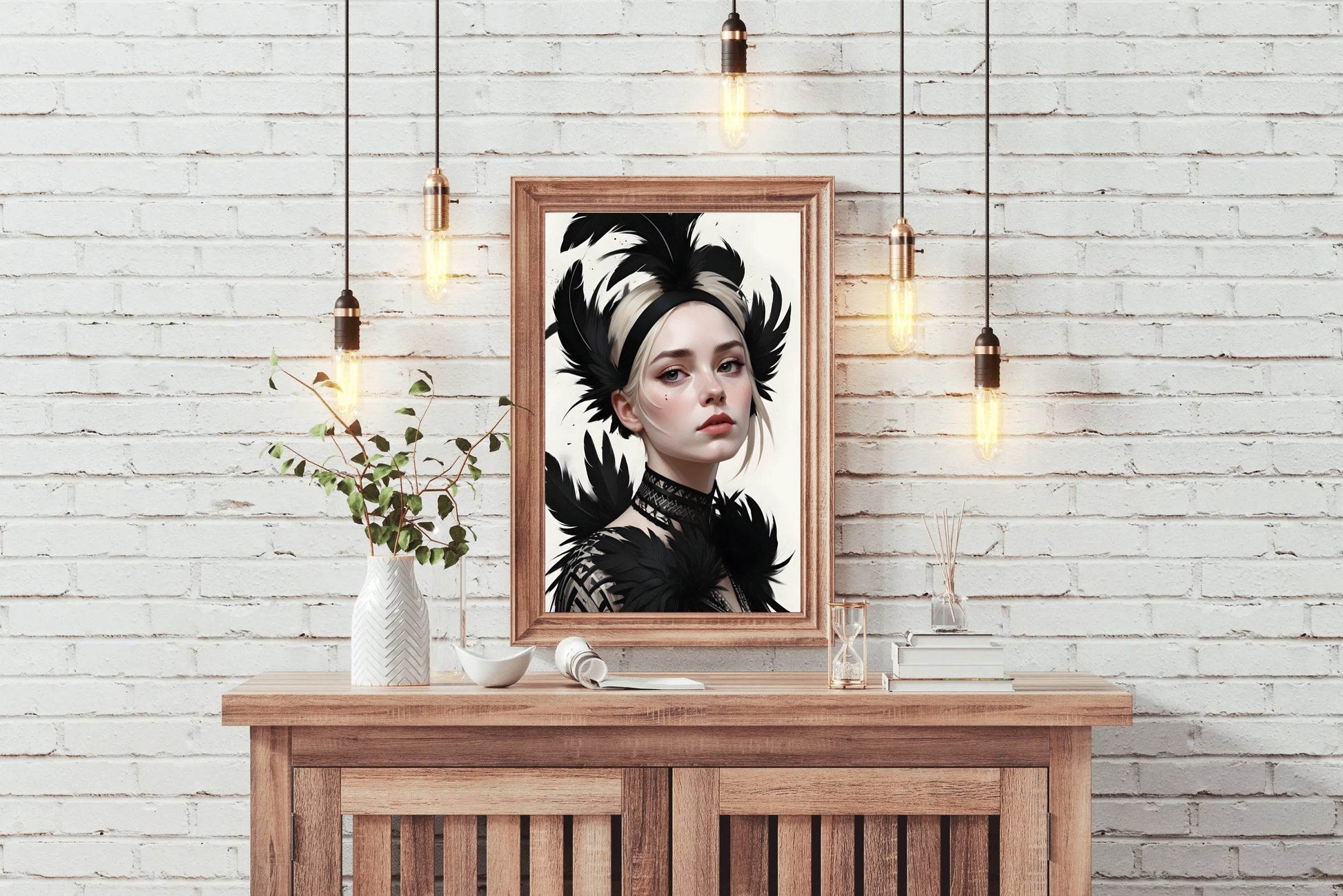 Lady with Blonde Hair feather Wall Art - beink online art store