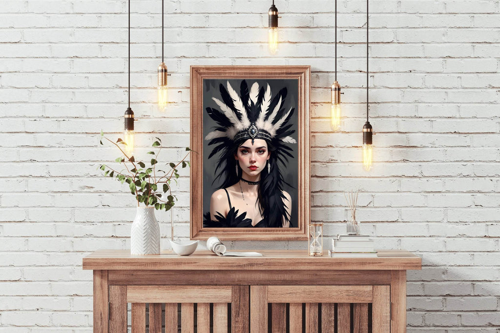 Women with Black and White feathers Hat Wall Art - beink online art store
