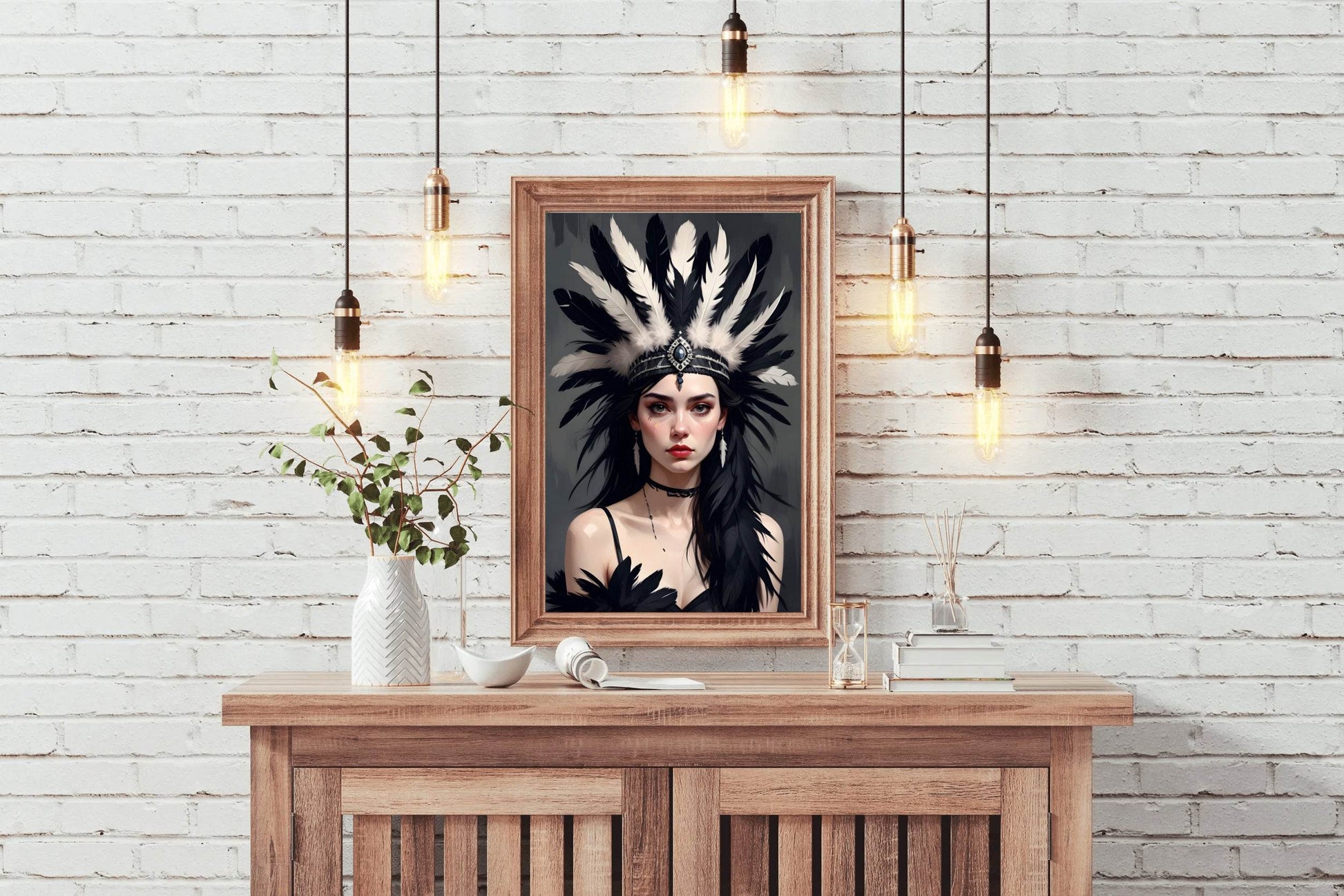 Women with Black and White feathers Hat Wall Art - beink online art store