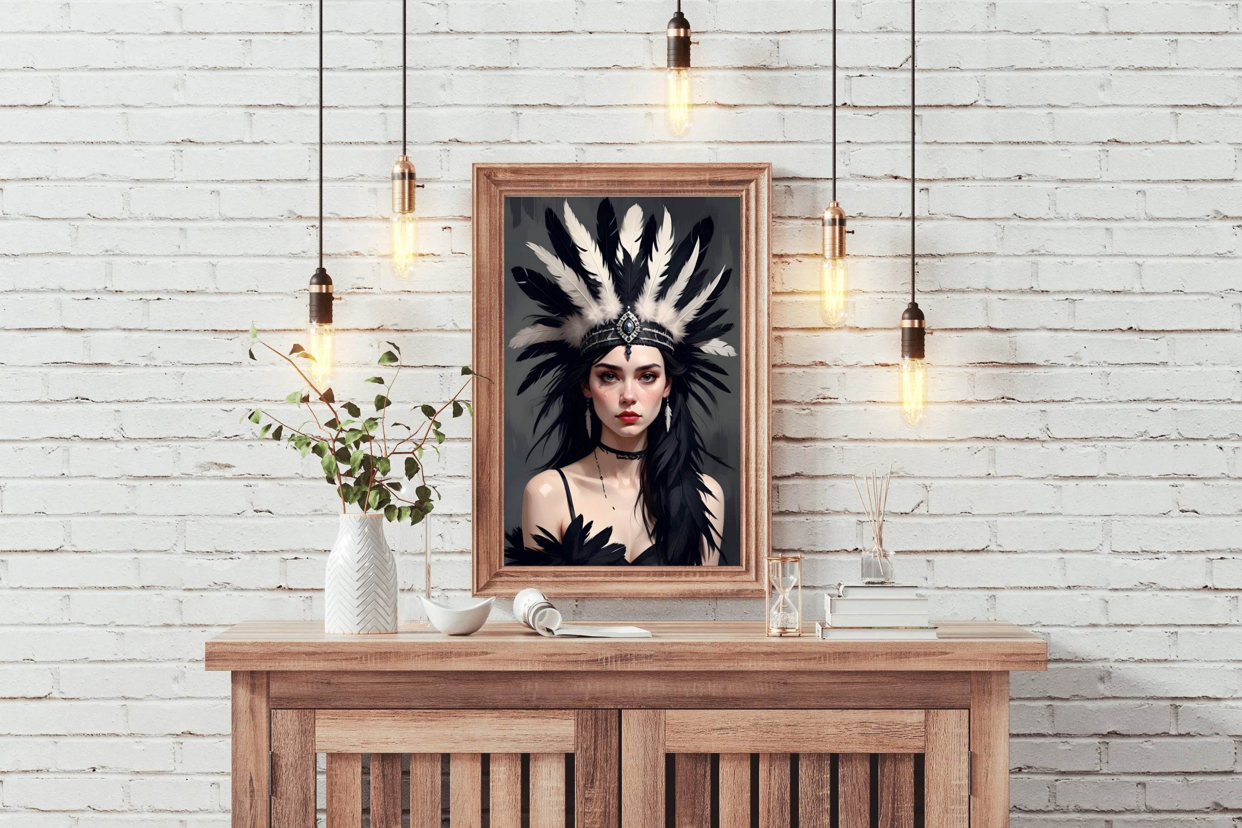 Women with Black and White feathers Hat Wall Art - beink online art store