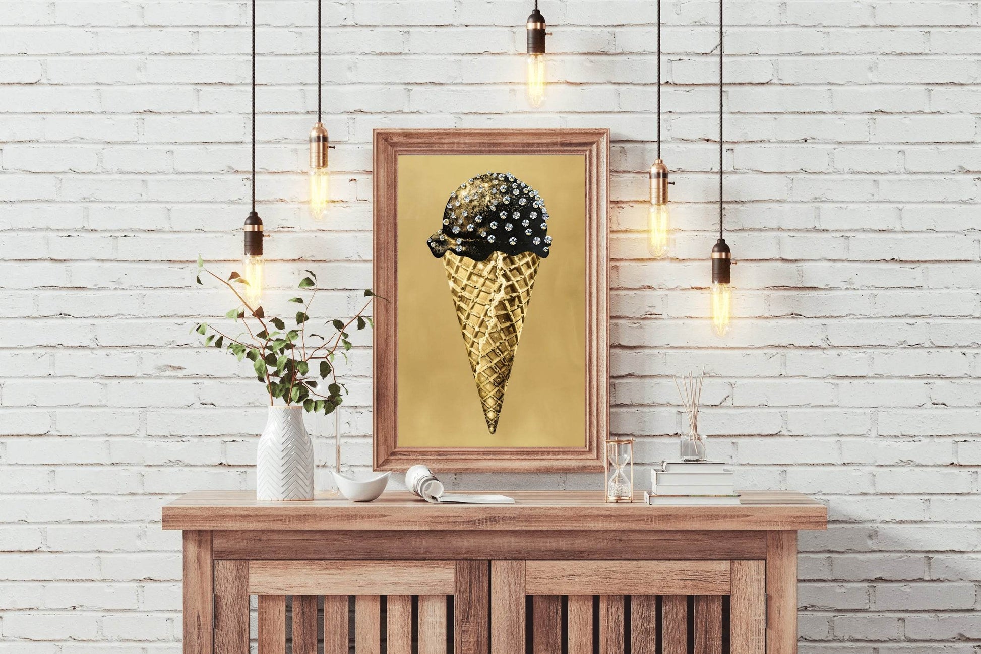 Black And Gold Ice Cream Cone Wall Art - beink online art store