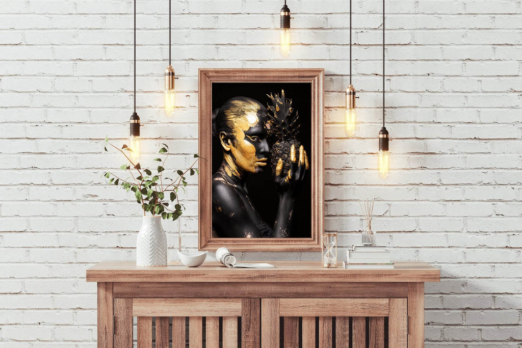 Portrait Young Woman With Golden Color Wall Art - beink online art store