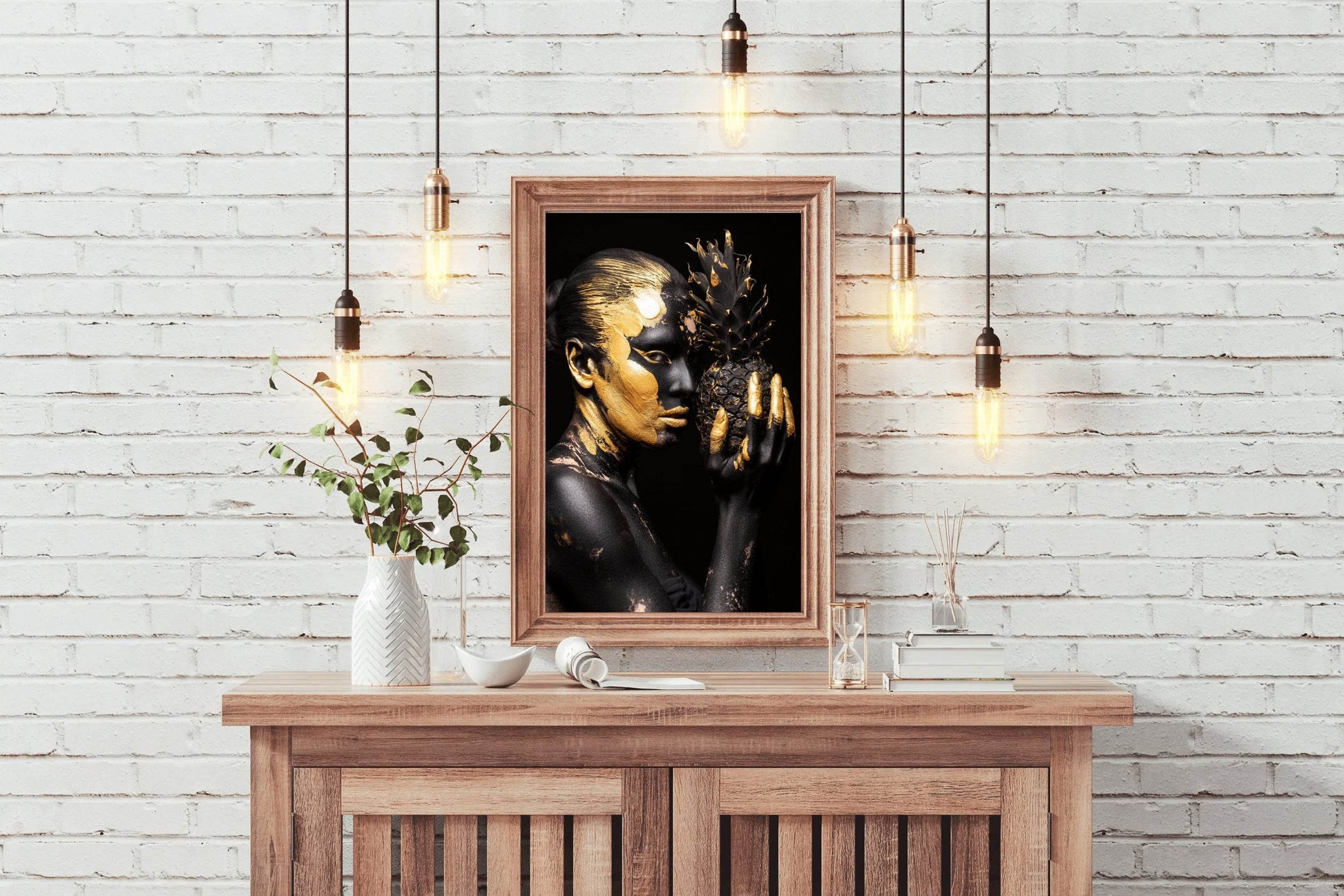 Portrait Young Woman With Golden Color Wall Art - beink online art store
