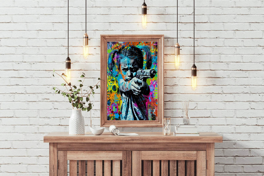 Graffiti Art of Girl Shooting Gun Wall Art - beink online art store