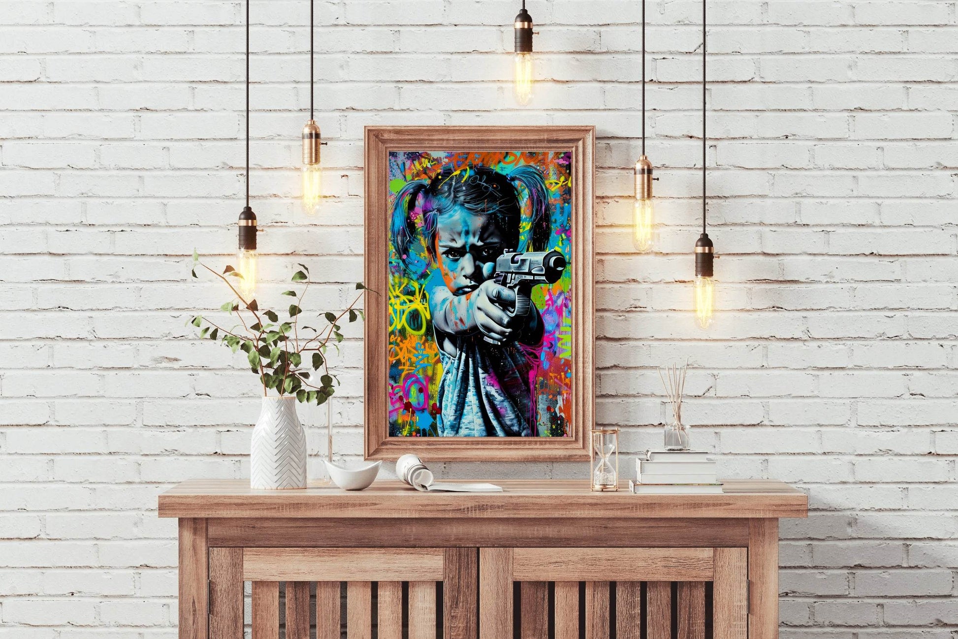Graffiti Art of Girl Shooting Gun Wall Art - beink online art store