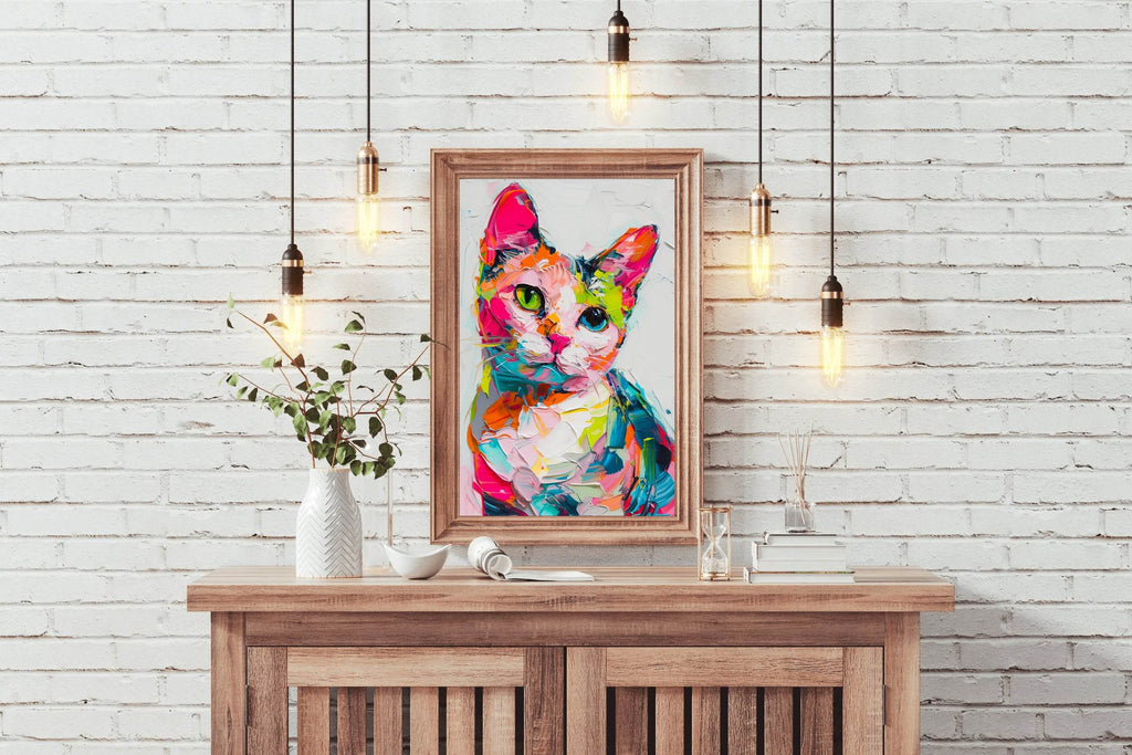 Hand Painted Illustration of Colorful Cat - beink online art store