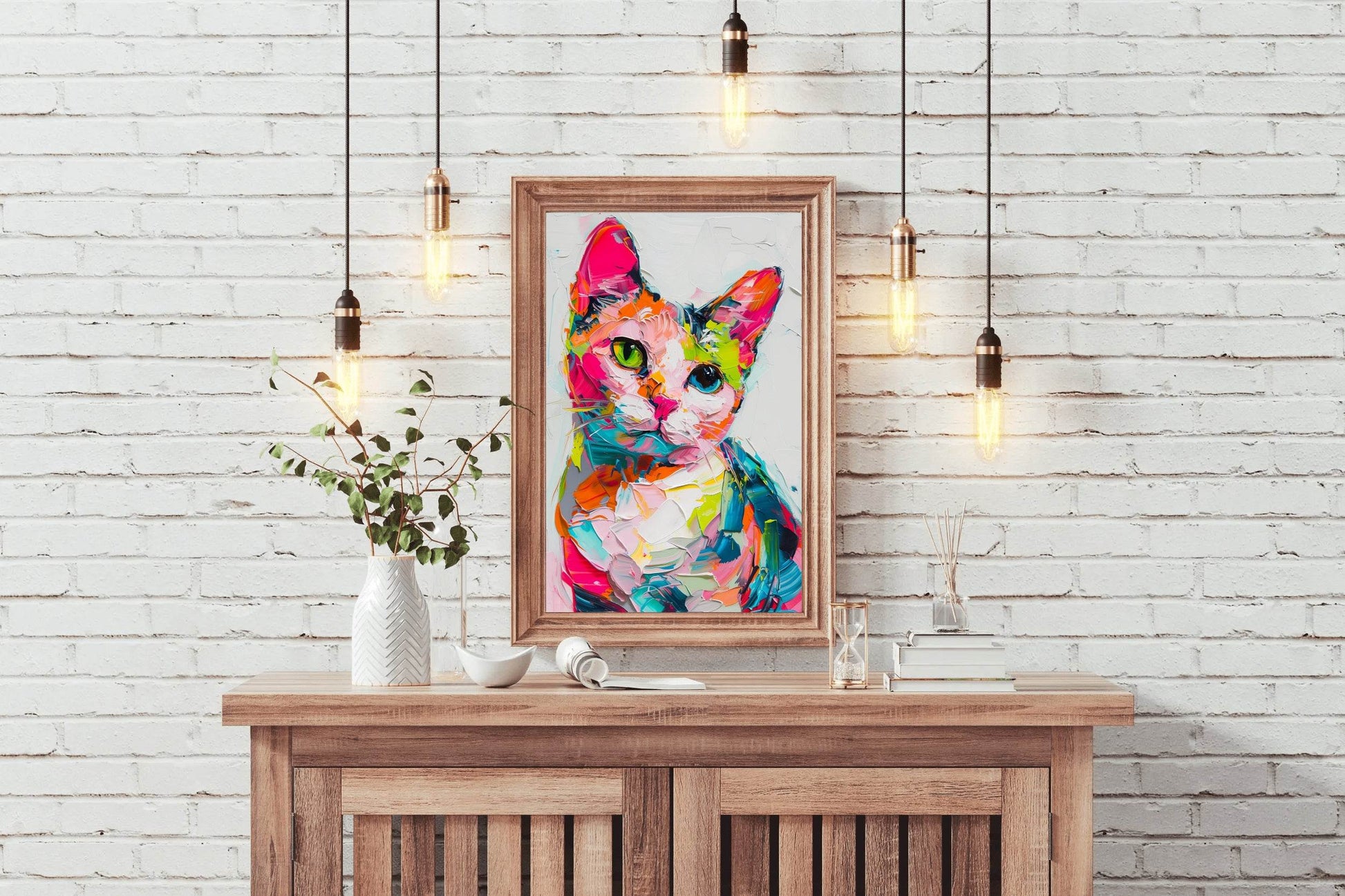 Hand Painted Illustration of Colorful Cat - beink online art store